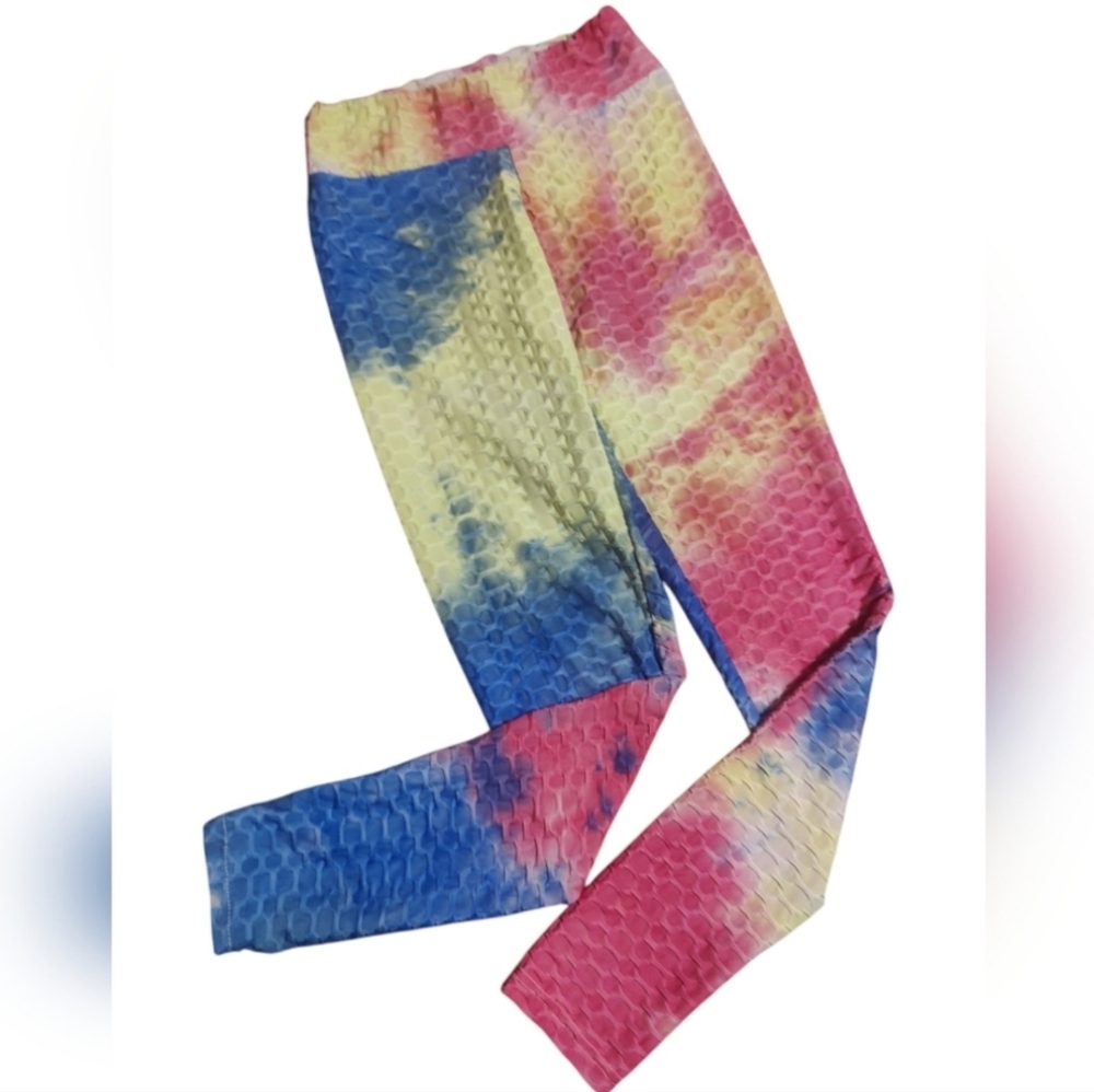 Honeycomb Textured Scrunch Butt Leggings - Tie-Dye